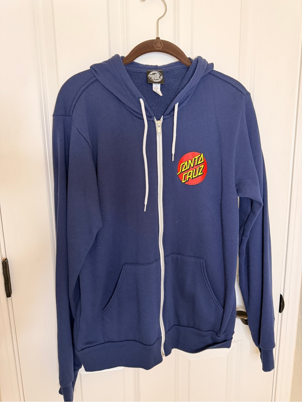 Santa Cruz Navy and White Zip Hoodie with Circular Logo